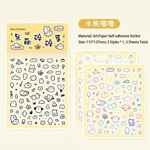 Kawaii Bear Lulu Black & White Colour Stickers
