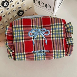 Quilted Bow Pencil Case - Red