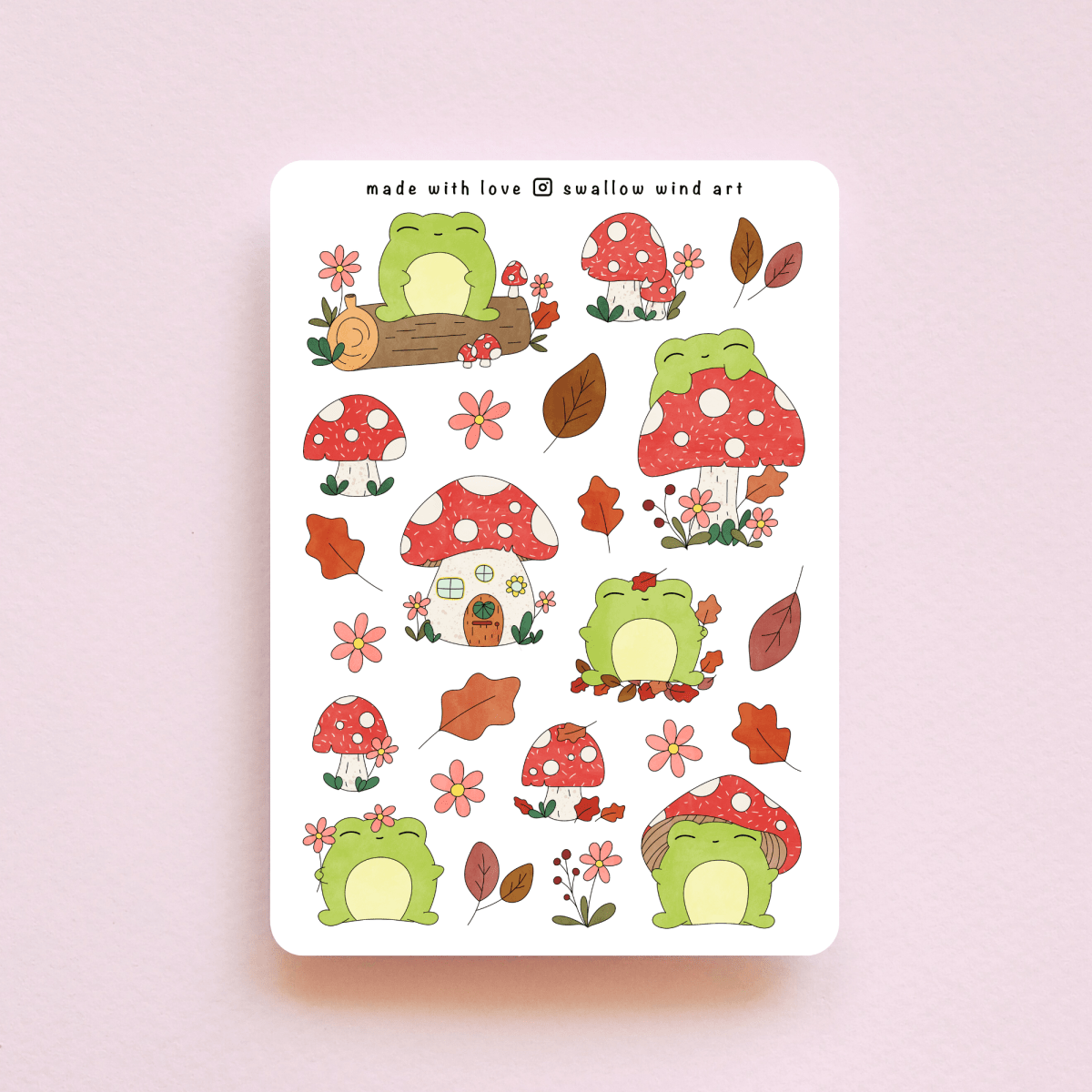 Autumn Leaves Mushroom & Froggy Sticker Sheet - Paper Mochi