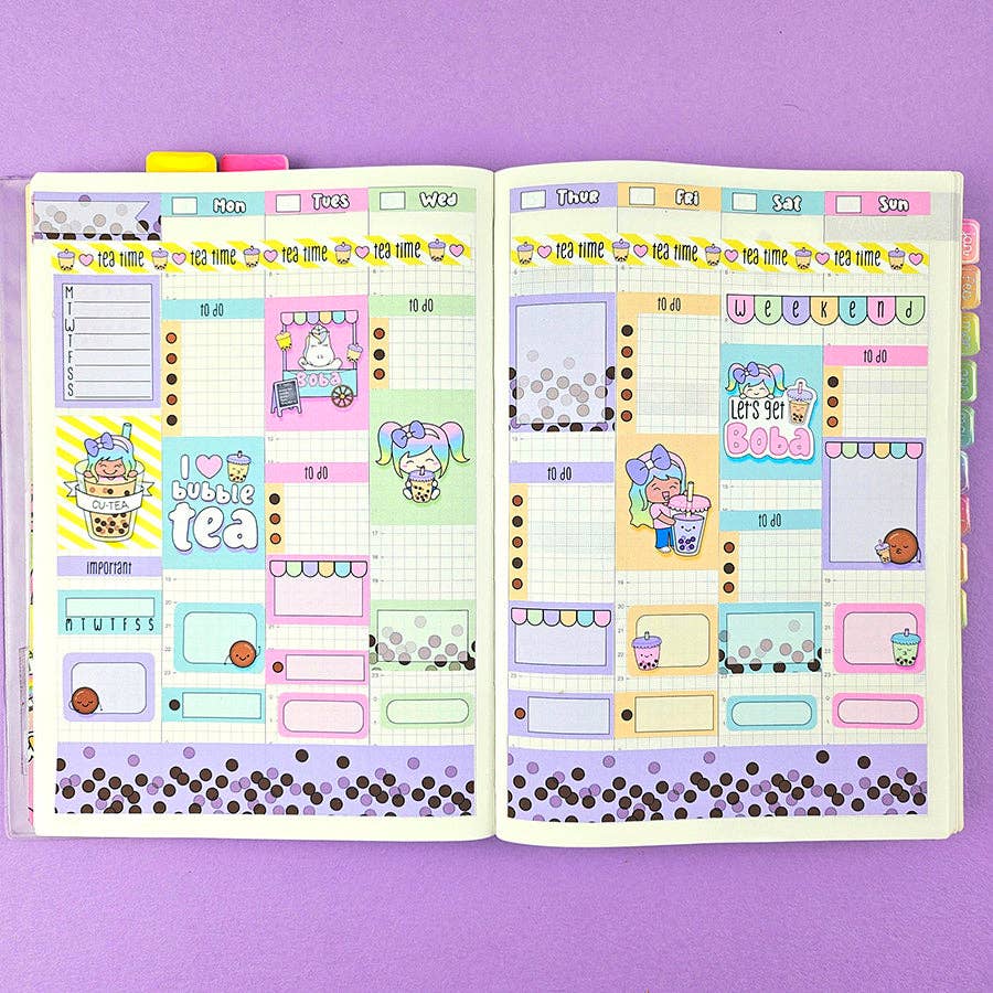 Let's Get Boba Hobonichi Cousin Sticker Kit - Paper Mochi