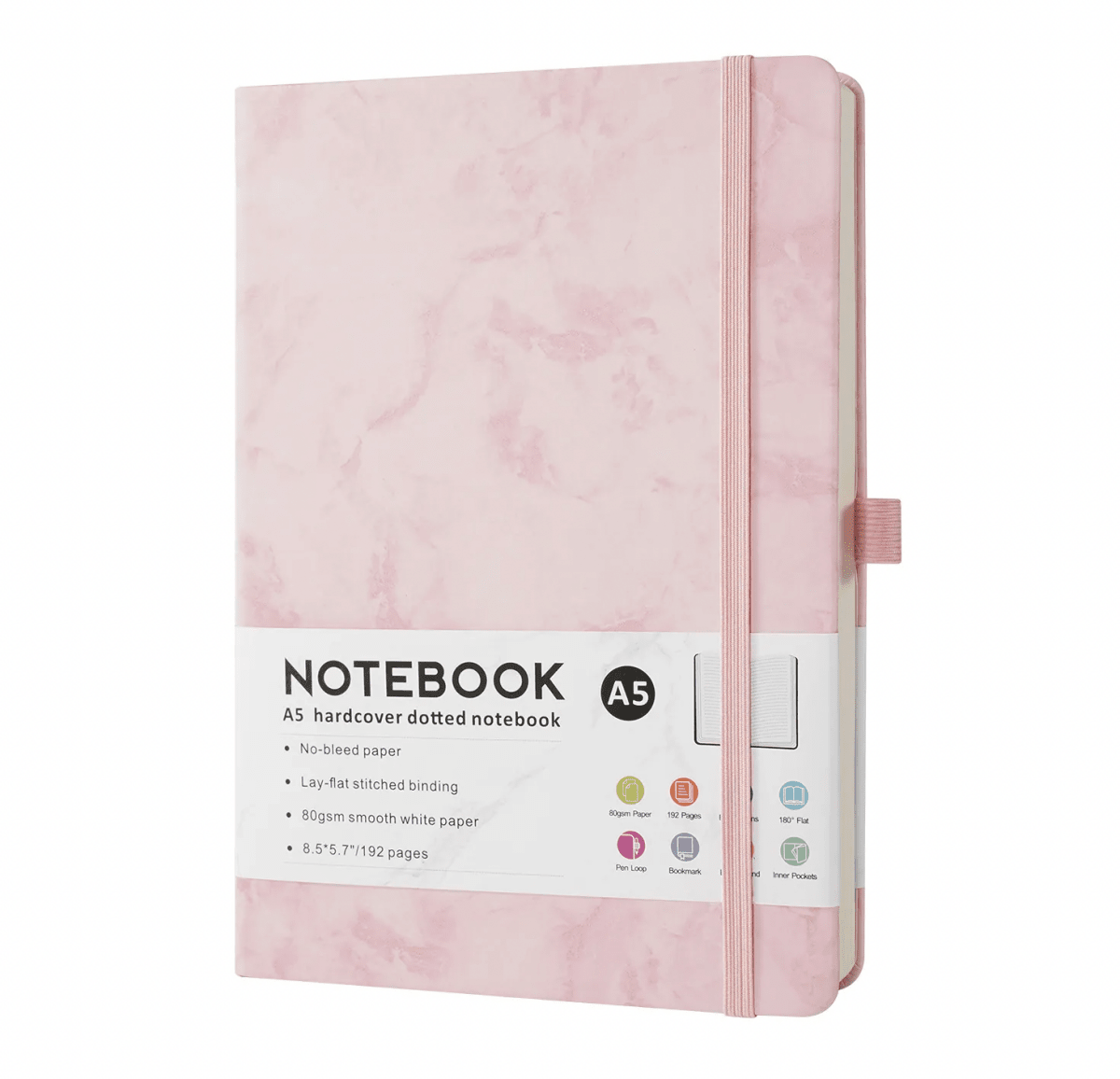 Pink Marbled A5 Lined Notebook Journal - Paper Mochi