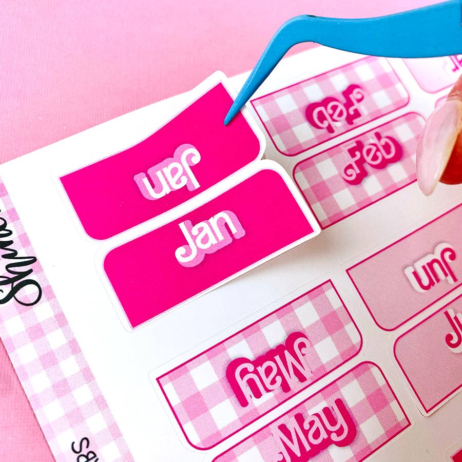 Retro Pink Monthly Tab Stickers - Paper Mochi