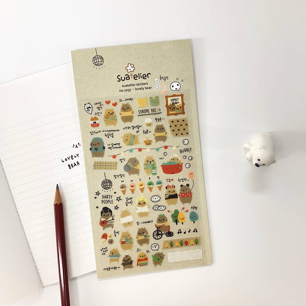 Suatelier Lovely Bear Sticker Sheet - Paper Mochi