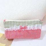 Gingham Lace Trim Pencil Case Green & Red