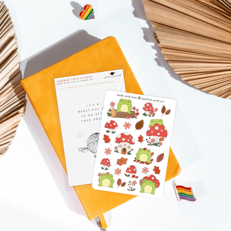 Autumn Leaves Mushroom & Froggy Sticker Sheet - Paper Mochi