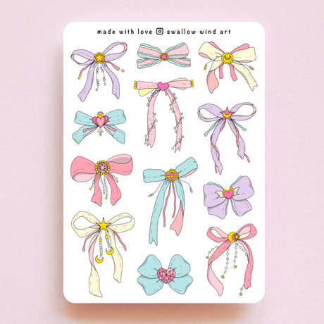 Coquette Ribbon Bows Sticker Sheet - Paper Mochi