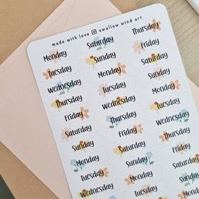 Days of the Week Floral Stickers - Paper Mochi