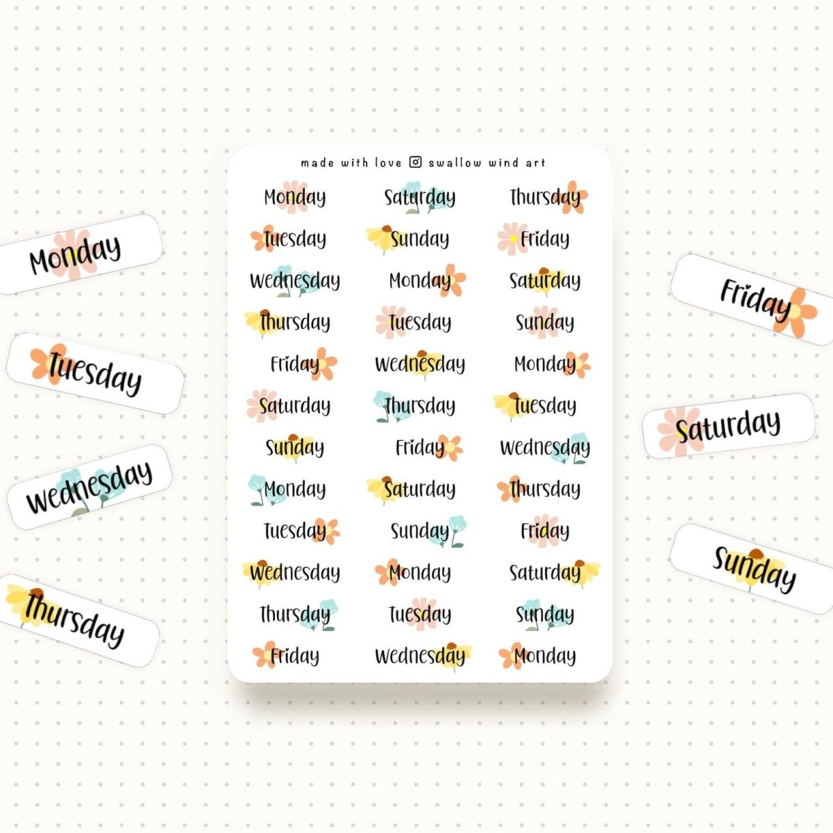Days of the Week Floral Stickers - Paper Mochi