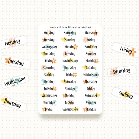 Days of the Week Floral Stickers - Paper Mochi