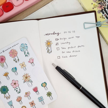 Flower Paperclip Journal Sticker Sheet - Paper Mochi