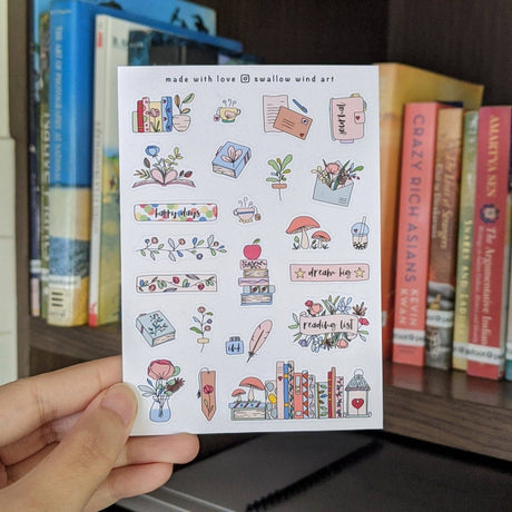 Flowers & Books Bullet Sticker Sheet - Paper Mochi