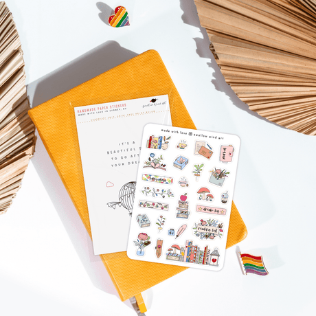 Flowers & Books Bullet Sticker Sheet - Paper Mochi