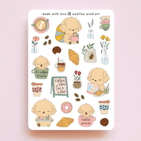 Groodle at a Cafe Sticker Sheet - Paper Mochi