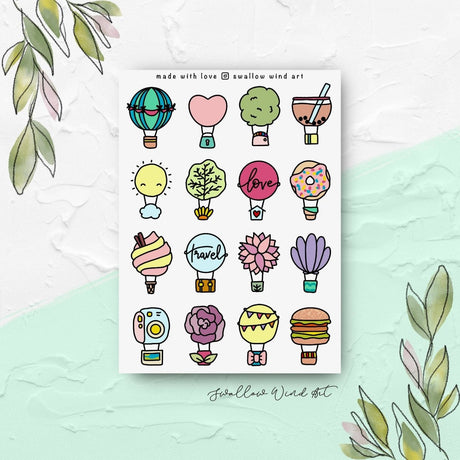 Hot Air Balloons Travel Sticker Sheet - Paper Mochi