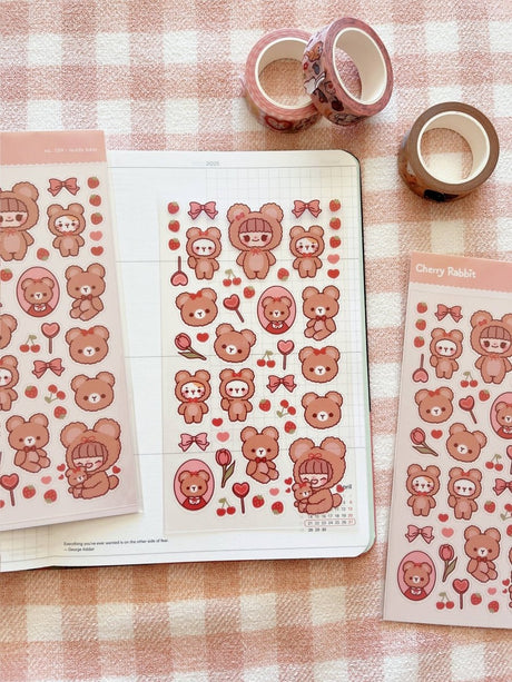 Kawaii Teddy Bear Sticker Sheet - Paper Mochi
