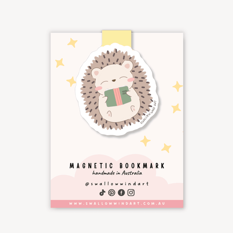 Magnetic Bookmark - Adorable Reading Hedgehog - Paper Mochi
