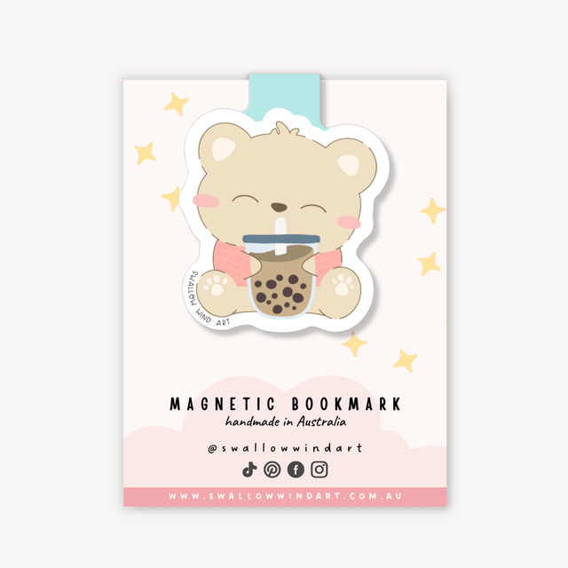 Magnetic Bookmark - Cute Boba Bear - Paper Mochi