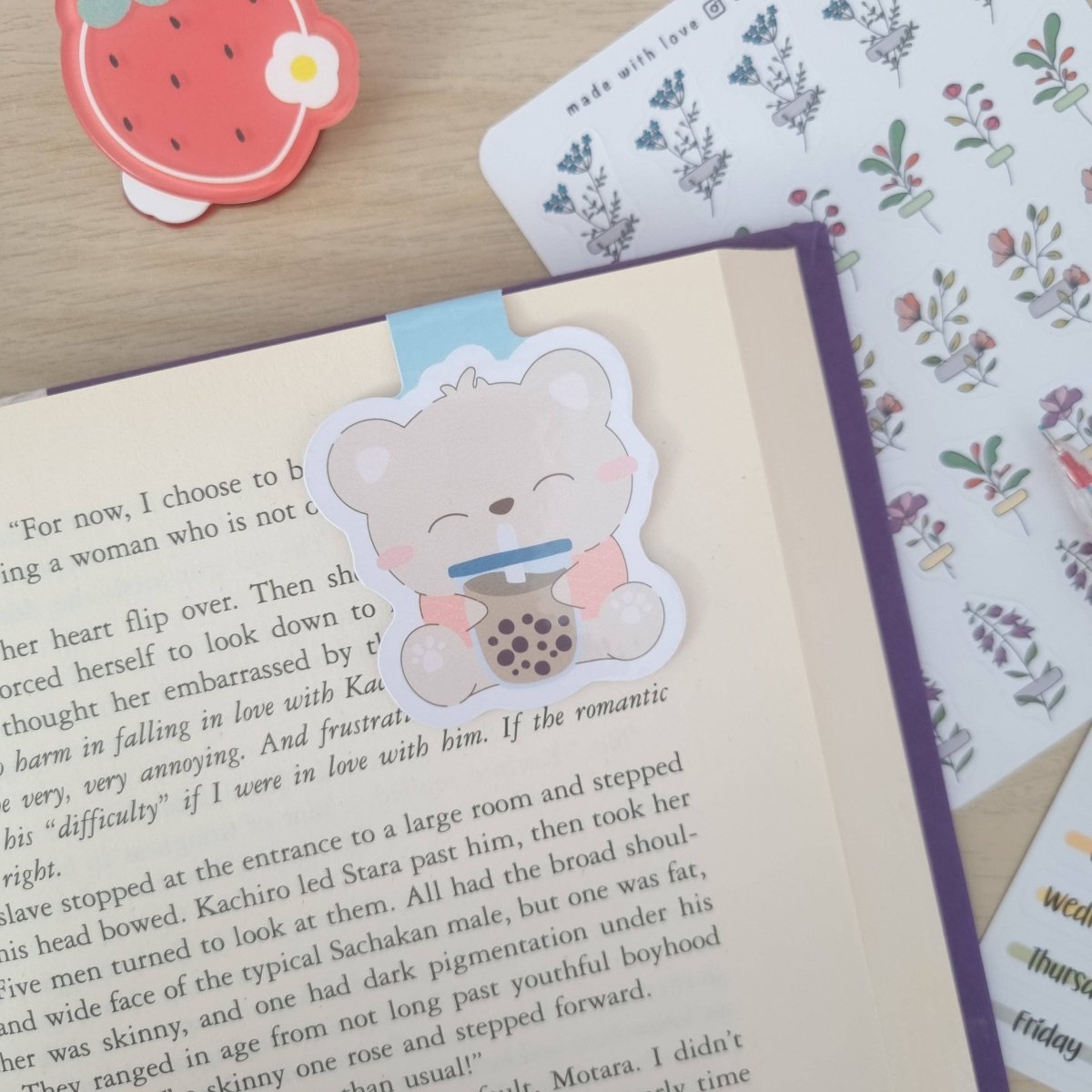 Magnetic Bookmark - Cute Boba Bear - Paper Mochi