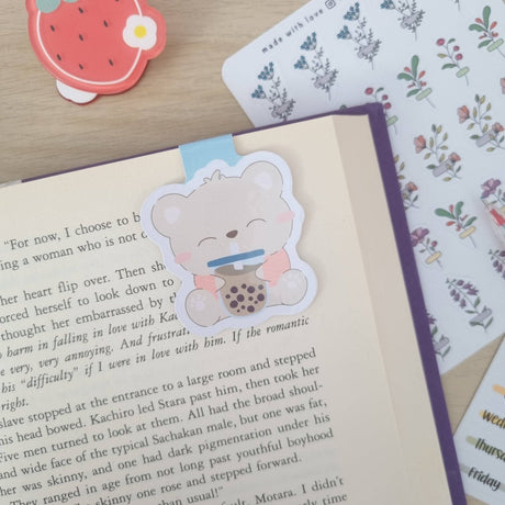 Magnetic Bookmark - Cute Boba Bear - Paper Mochi