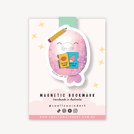 Magnetic Bookmark - Manatee Reading Buddy - Paper Mochi