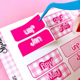 Retro Pink Monthly Tab Stickers - Paper Mochi