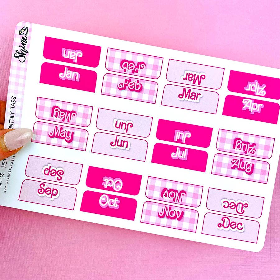 Retro Pink Monthly Tab Stickers - Paper Mochi
