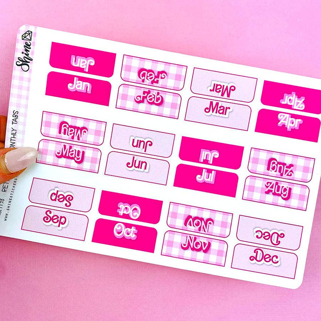 Retro Pink Monthly Tab Stickers - Paper Mochi