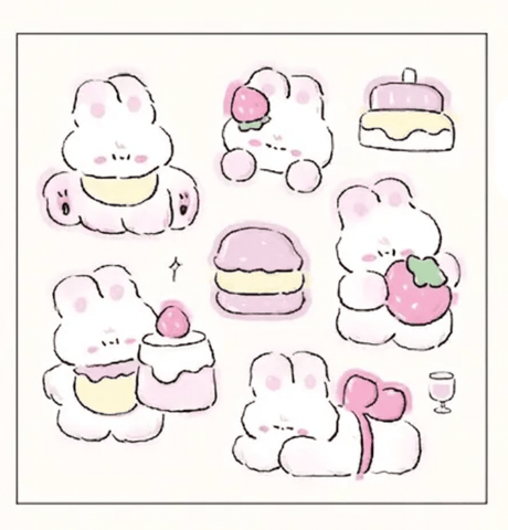 Strawberry Bunny Sticker Sheet - Paper Mochi