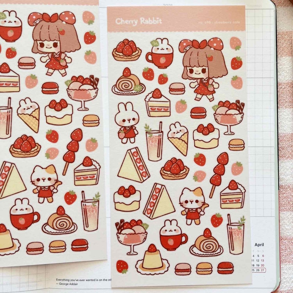 Strawberry Japanese Cafe Sticker Sheet - Paper Mochi