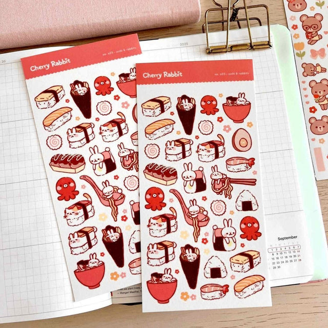 Sushi & Rabbits Sticker Sheet - Paper Mochi