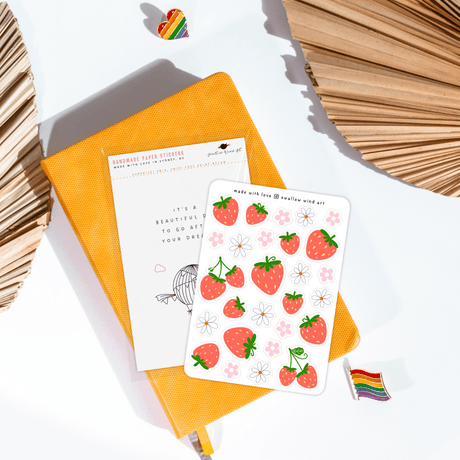 Sweet Strawberry Flower Sticker Sheet - Paper Mochi