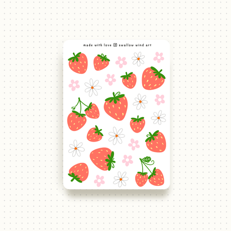 Sweet Strawberry Flower Sticker Sheet - Paper Mochi