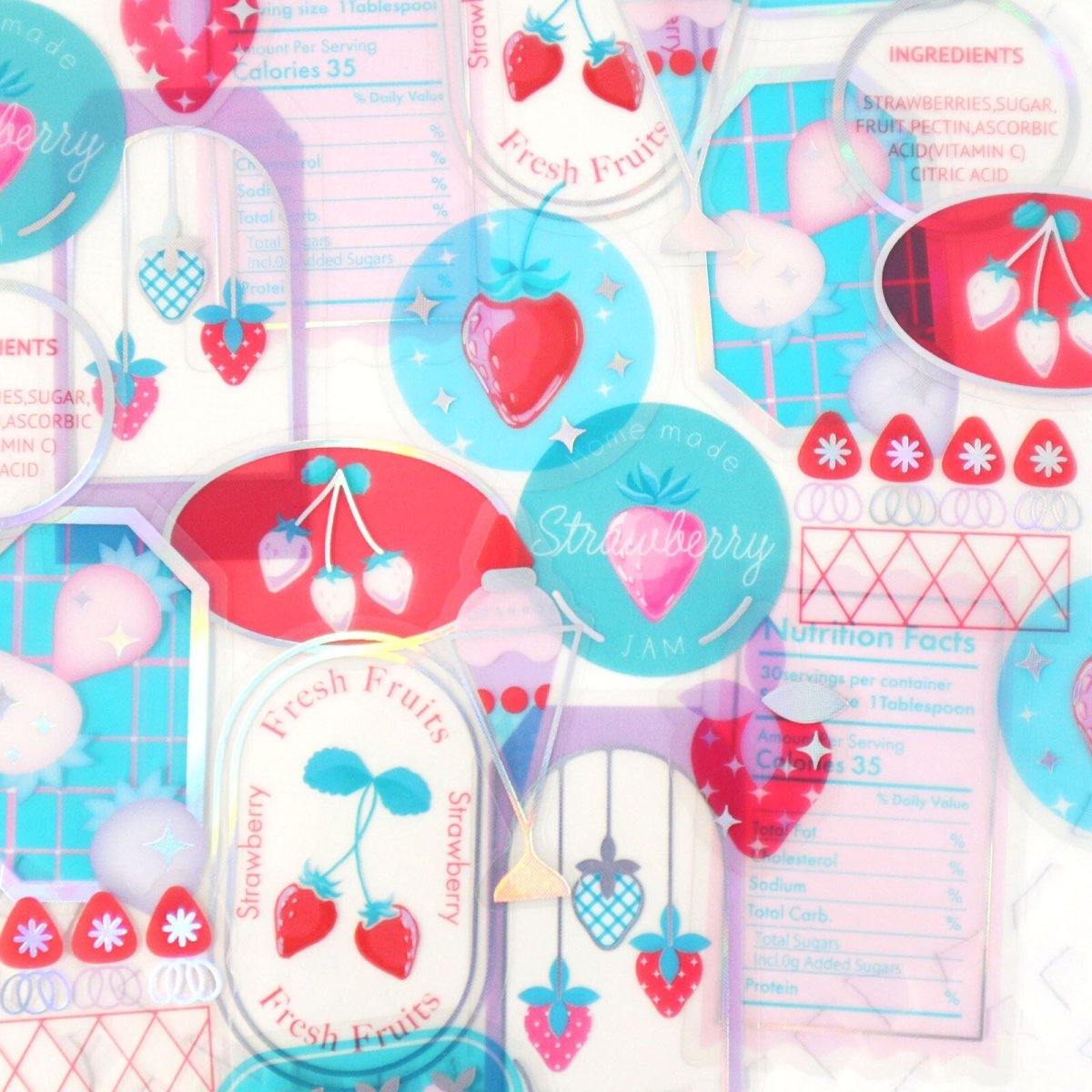 World Craft Strawberry Kira - Kira Clear Flake Stickers - Paper Mochi