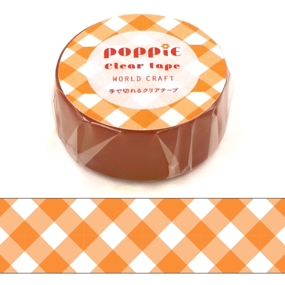 World Craft Washi Tape 15mm Orange Gingham - Paper Mochi